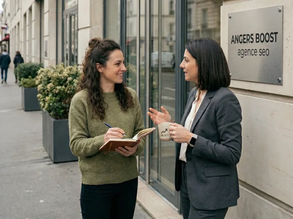 Deux experts en e-commerce analysant avec satisfaction les courbes de croissance de leur boutique en ligne sur un ordinateur portable.