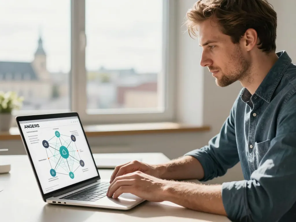 Un expert en référencement naturel travaillant sur une stratégie de netlinking pour booster la visibilité locale d'une entreprise à Angers.